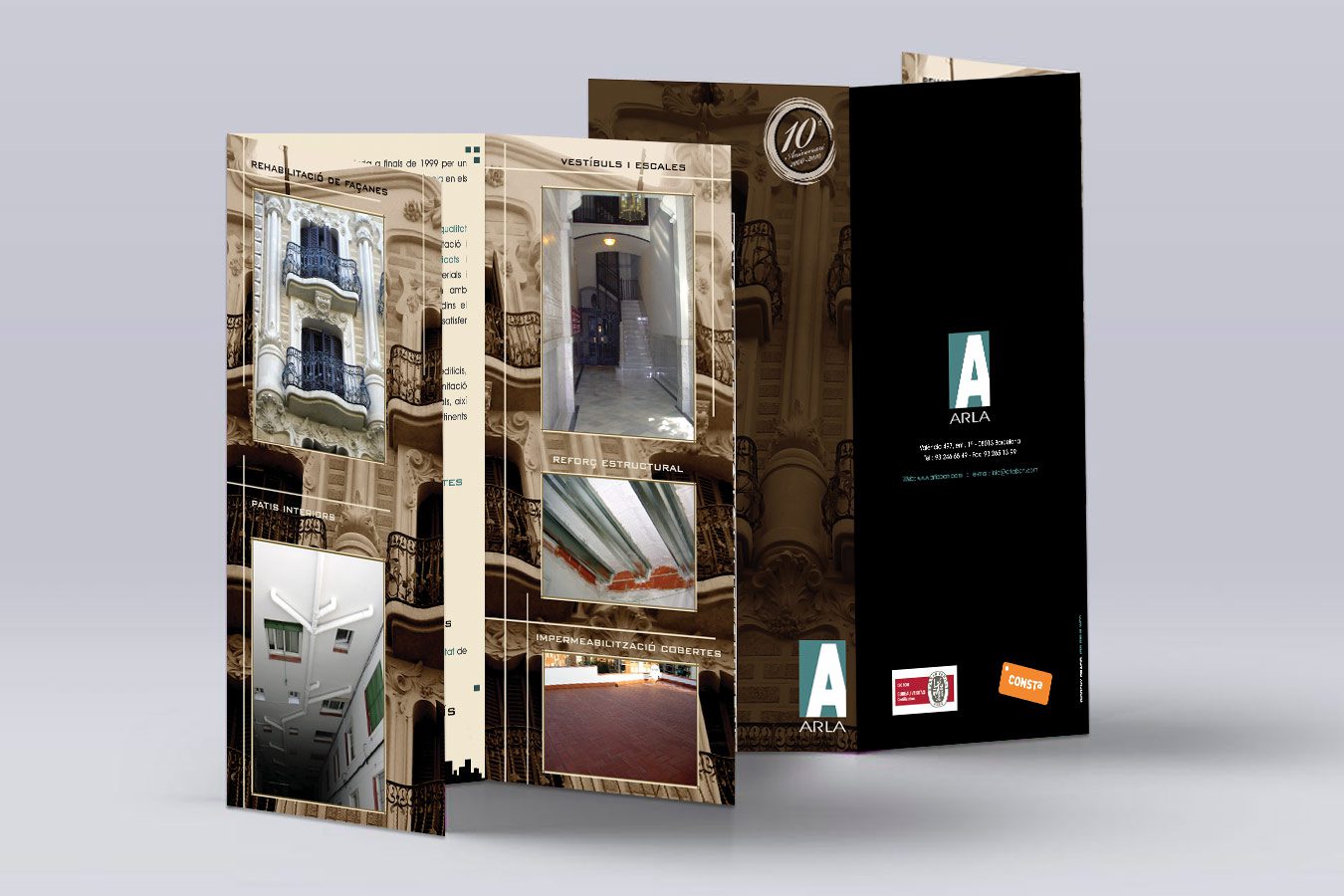 Diseño gráfico e Imprenta de TRÍPTICO Corporativo triple dinA4 para ARLA FACHADAS (Barcelona). Diseño: IDG GRUP WEB - Imagen Corporativa y Publicidad
