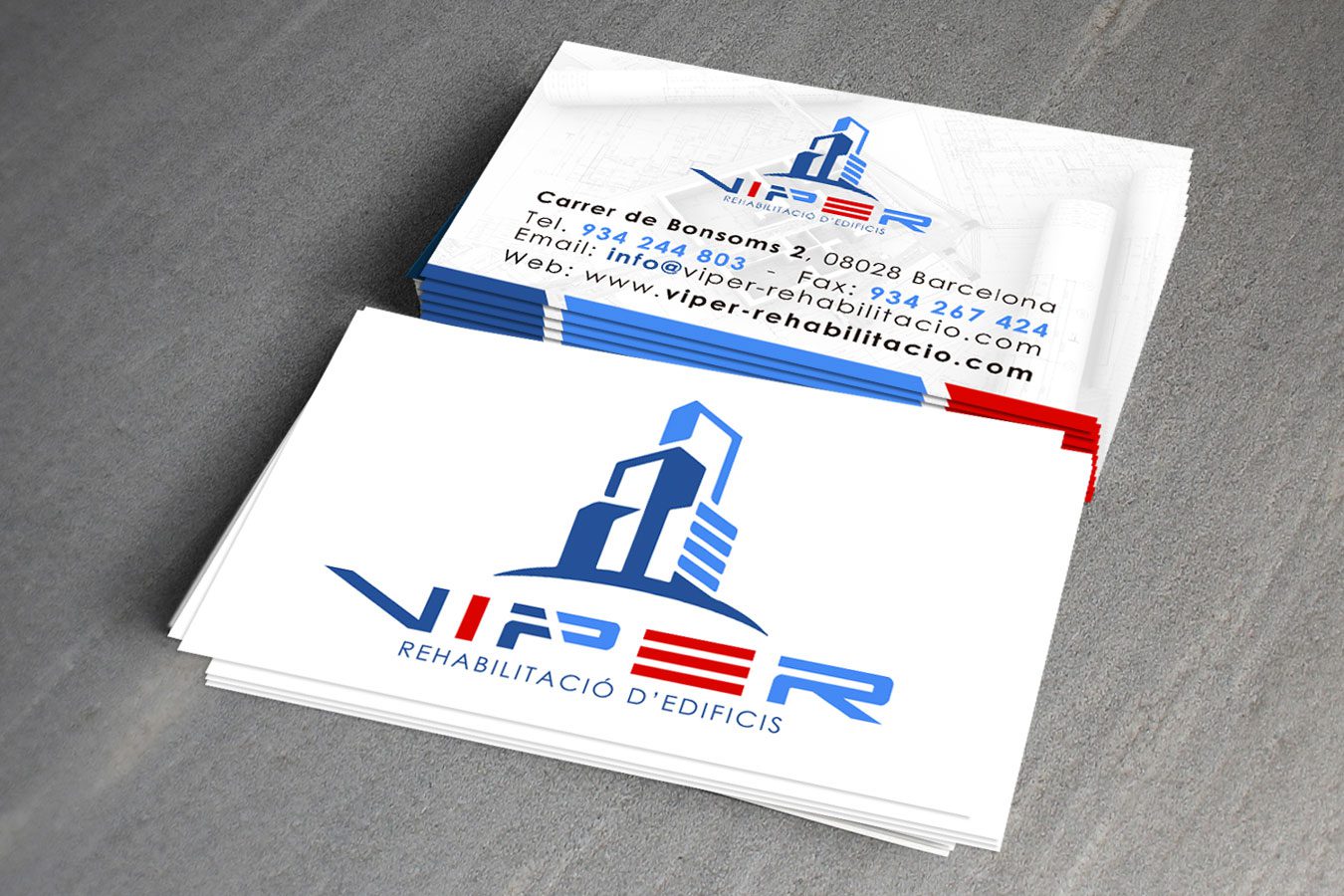 IDG GRUP WEB - Diseño e Imprenta de Tarjetas de visita para VIPER - Rehabilitación Edificios. Barcelona
