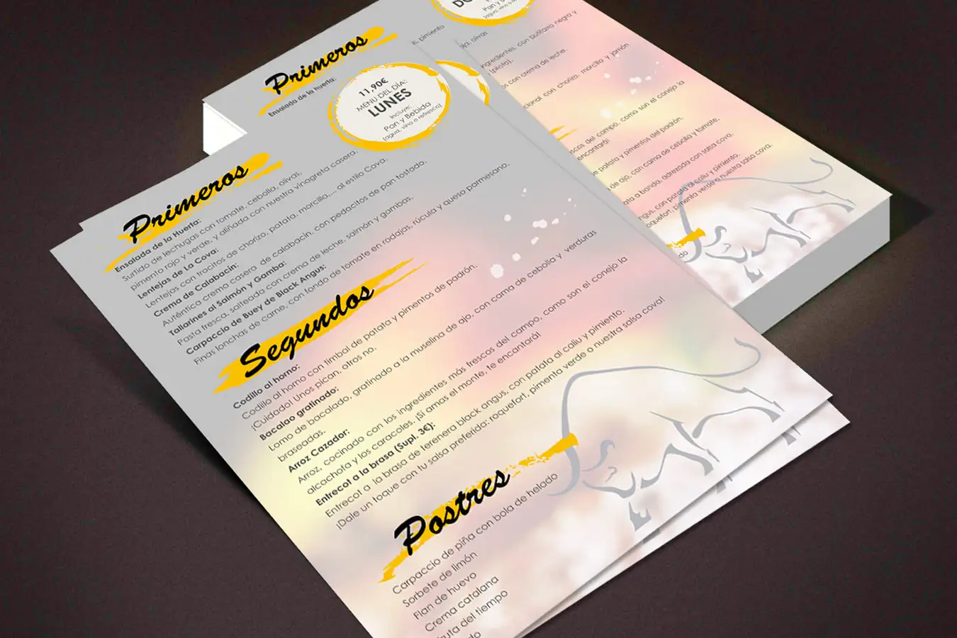 Diseño e imprenta Menús Individuales para Cafeterías y Restaurantes